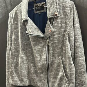 Eloquii Navy & Ivory Lined Jacket with Silver Zipper and Snaps 18/20 EUC